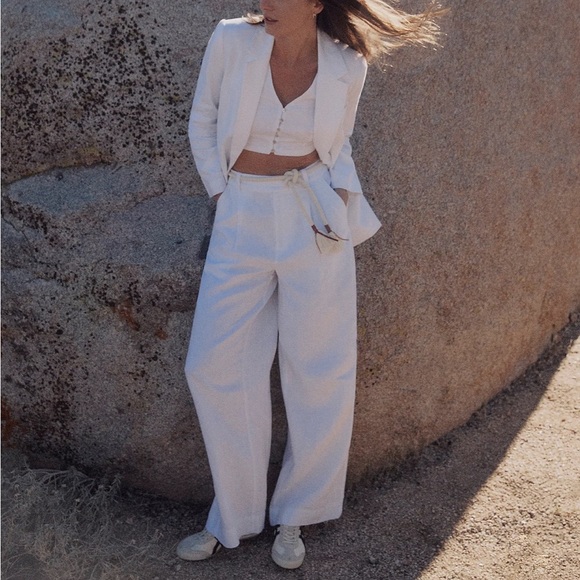 Madewell The Tall Harlow Wide Leg Pants 100% Linen White size 00T NWT - Picture 4 of 13